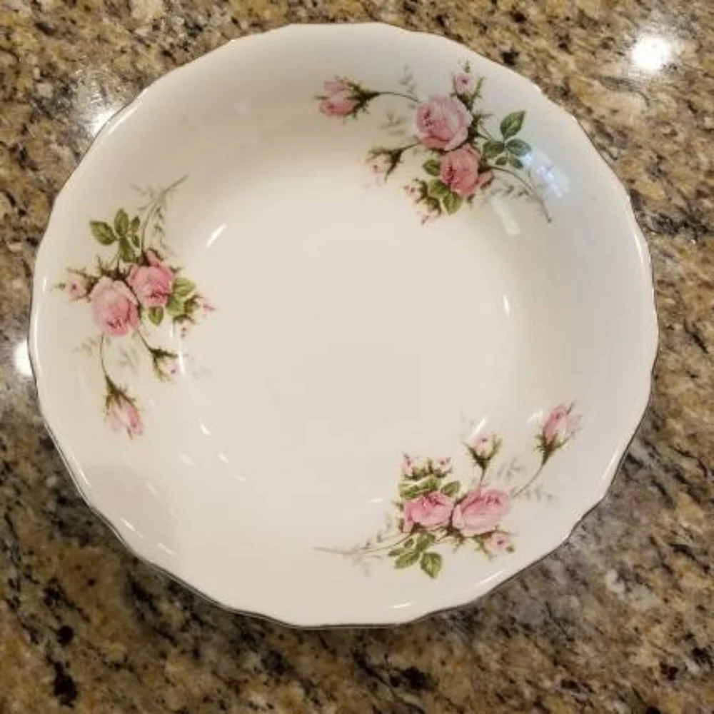 1950's Canonsburg, American Beauty, Pink Rose Round Serving Bowl. 22 KT Gold.